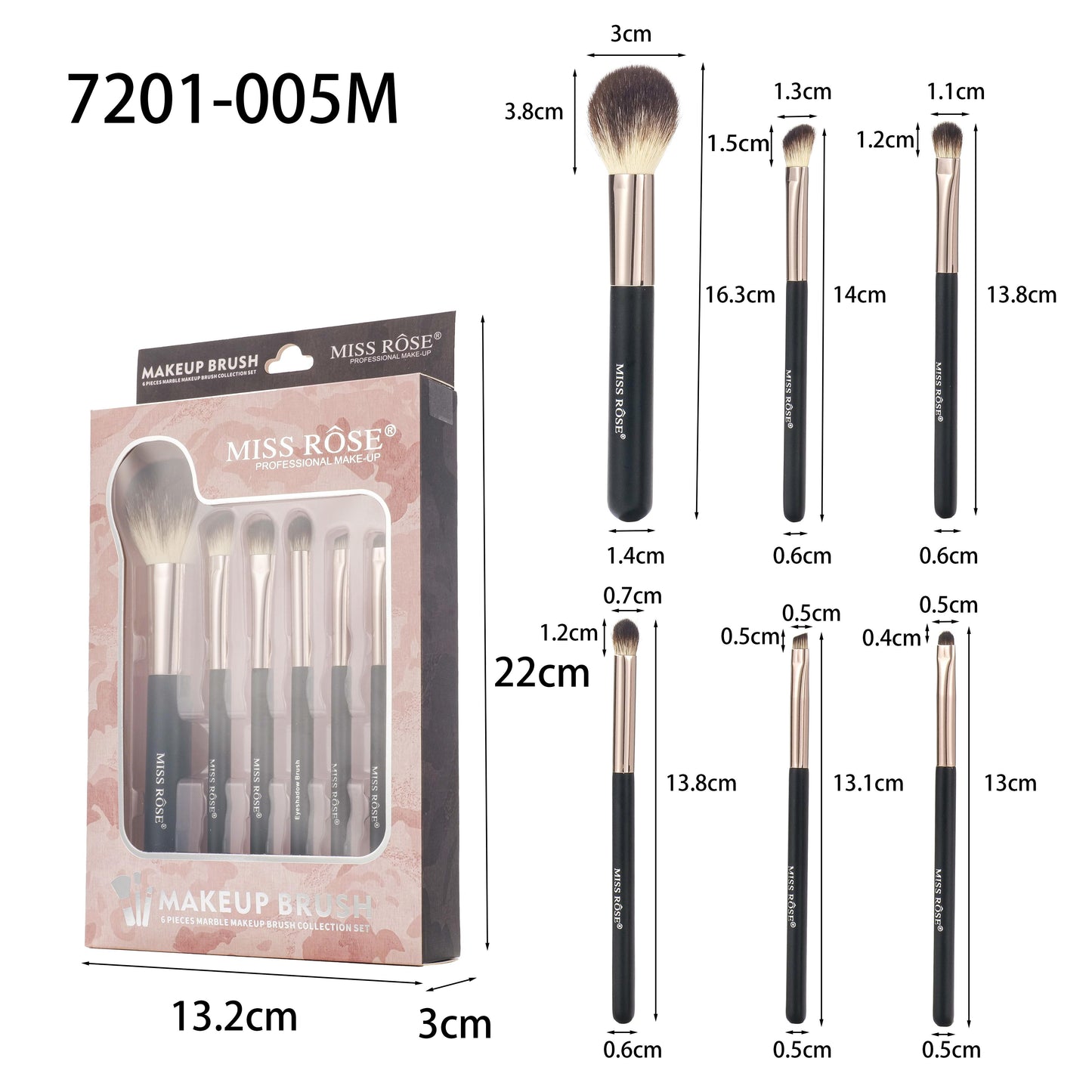 Miss Rose Makeup Brush Set (6 Piece)