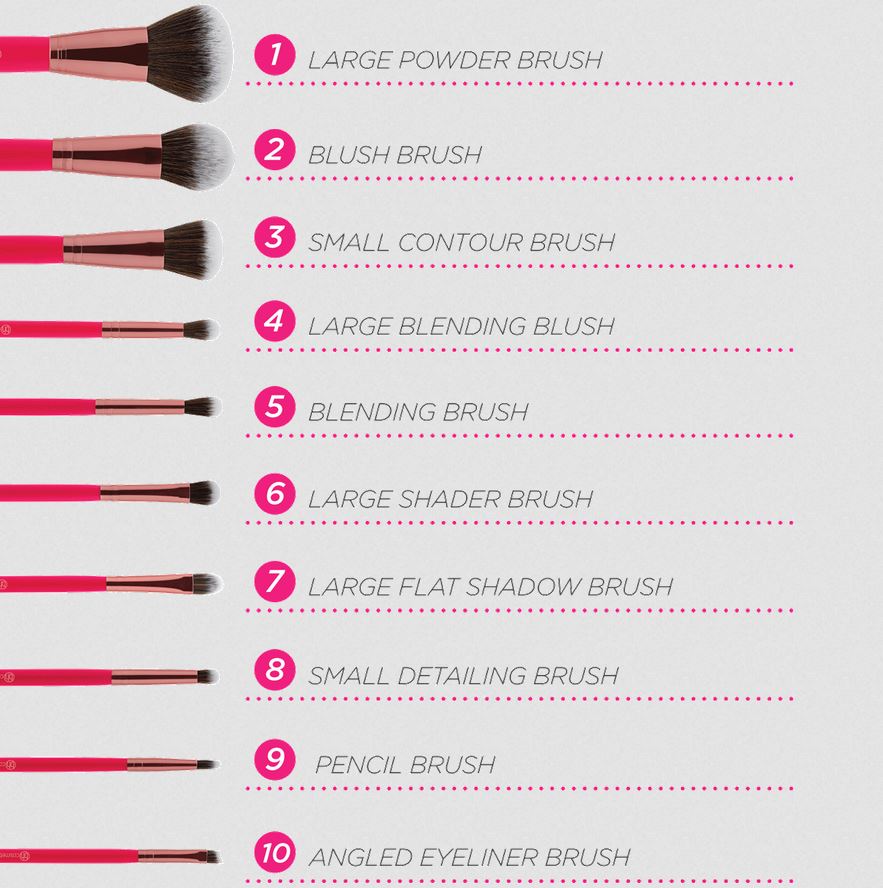 Bombshell Beauty 10 Piece Brush Set with Bag