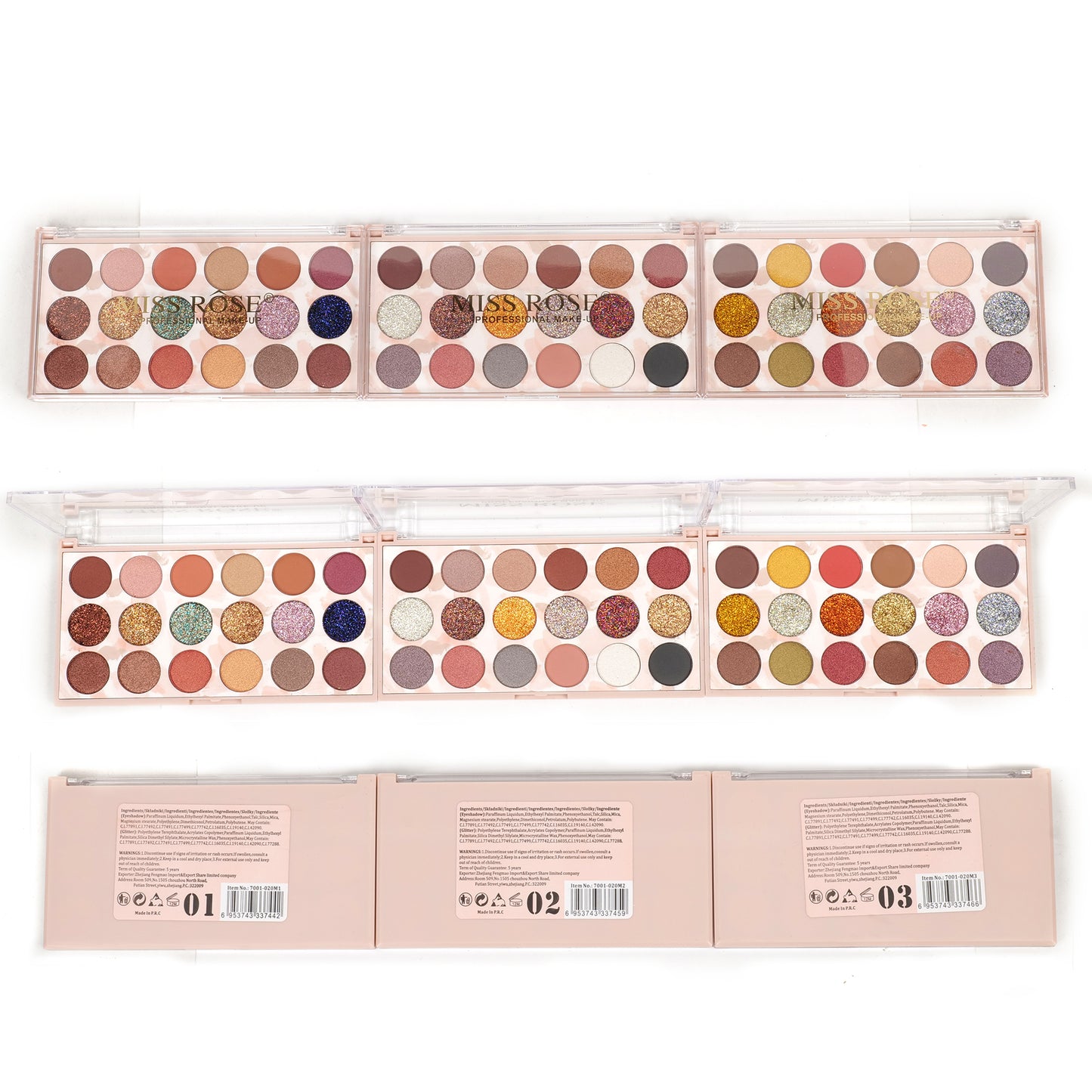 Miss Rose 12 Color Eyeshadow & 6 Color Glitter Palette