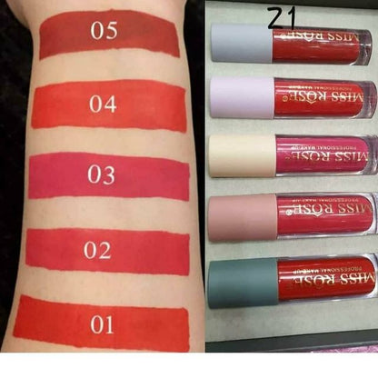 Miss Rose long lasting waterproof velvet matte Lip Gloss (Set of 5)