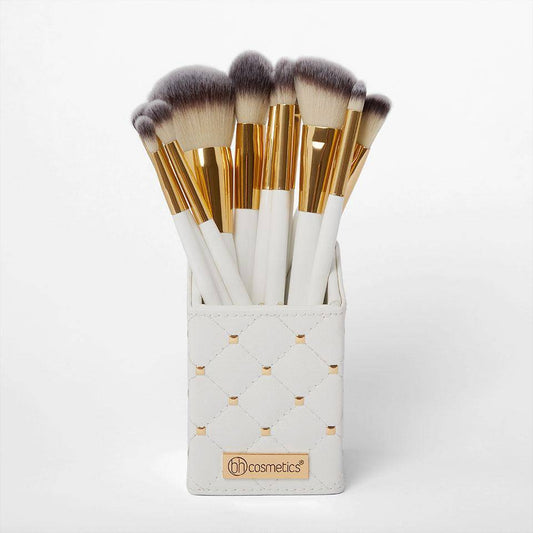 12 Pieces BH White & Pink Studded Elegance Makeup Brush Set