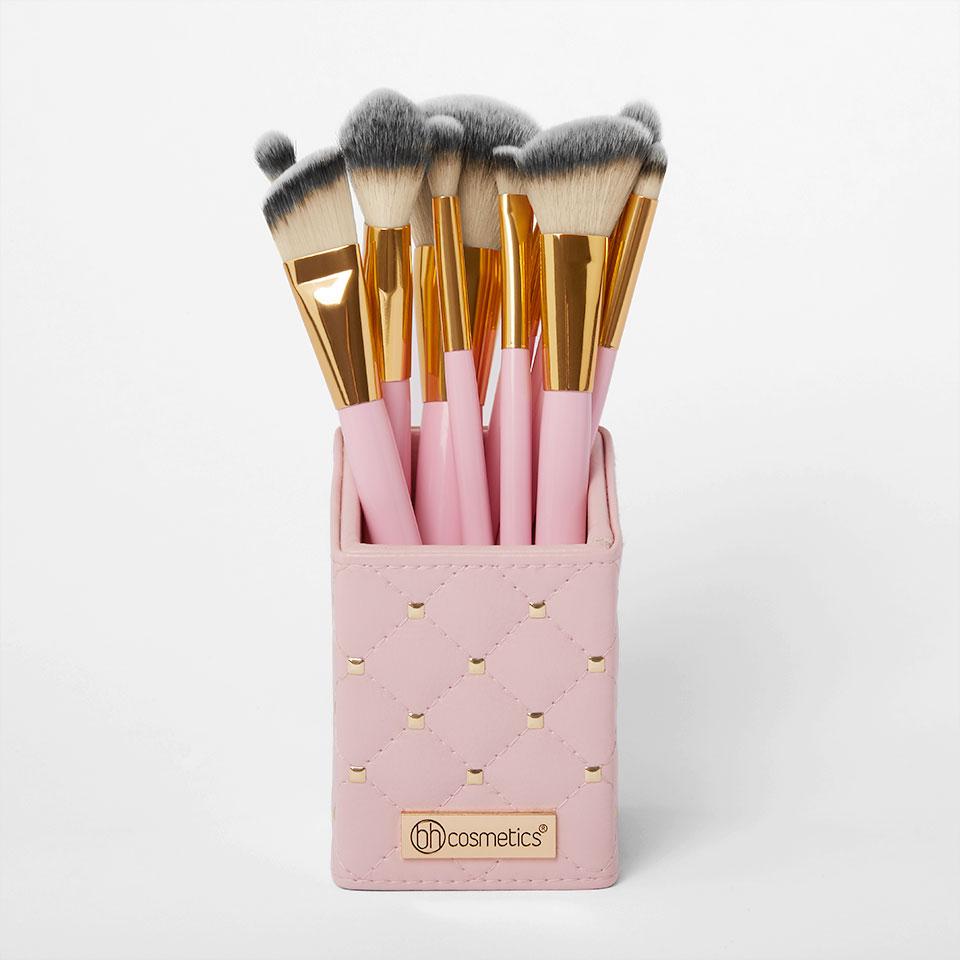 12 Pieces BH White & Pink Studded Elegance Makeup Brush Set